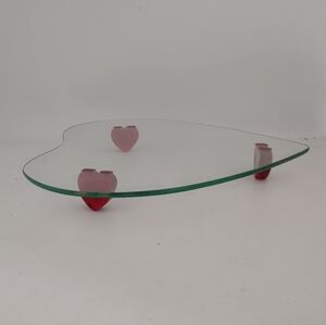 Heart Shaped Glass 12" Charcuterie Tray / Serving Platter / Dish  w Footed Heart
